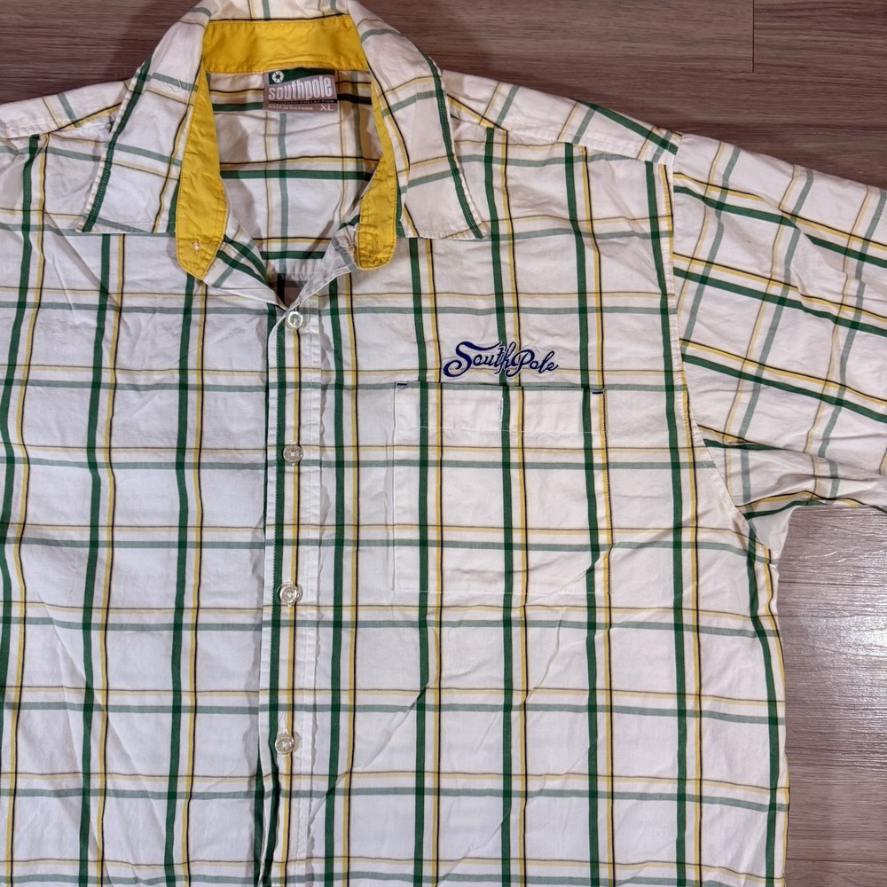 SOUTHPOLE Men's Shirt SIze XLarge Plaid Green Short‎ Sleeve Front Pocket